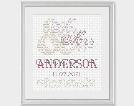 Wedding Cross Stitch Pattern - Mr & Mrs- Scheme for cross stitch- Wedding Gift - Embroidery- PDF - INSTANT DOWNLOAD