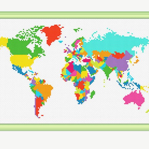 World Map Cross Stitch Pattern Cross Stitch Continent Etsy