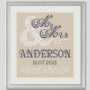 Wedding Cross Stitch Pattern - Mr & Mrs Cross Stitch - Scheme for Cross Stitch- Wedding Gift - Embroidery- PDF - INSTANT DOWNLOAD