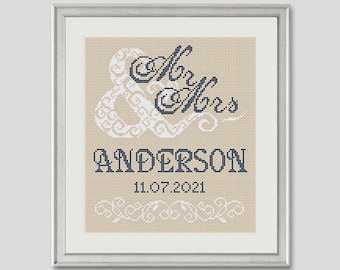 Patrón de punto de cruz para boda. Esquema de punto de cruz para Sr. y Sra. para punto de cruz PDF DESCARGA INSTANTÁNEA
