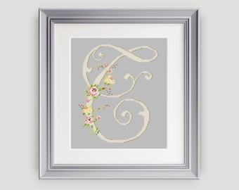 Cross Stitch Pattern - Letter "T" - Monogram Cross Stitch Pattern - Personalized Letter - "T" - Flower Cross Stitch - PDF - INSTANT DOWNLOAD