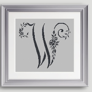 Letter W - Roses Cross Stitch - Personalized Cross Stitch Letter W - Cross Stitch Pattern - PDF - INSTANT DOWNLOAD