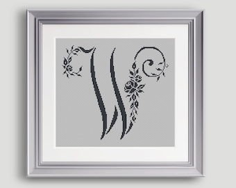 Letter W Cross Stitch Pattern Personalized Letter W Roses Monogram Cross Stitch Pattern PDF INSTANT DOWNLOAD