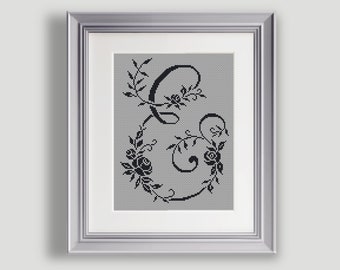 Cross Stitch Letter E - Cross Stitch Pattern - Personalized Cross Stitch Letter E - Floral Cross Stitch - PDF - INSTANT DOWNLOAD