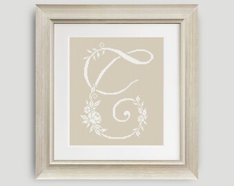 Letter T Cross Stitch Pattern Personalized Letter T Roses Cross Stitch Pattern PDF INSTANT DOWNLOAD