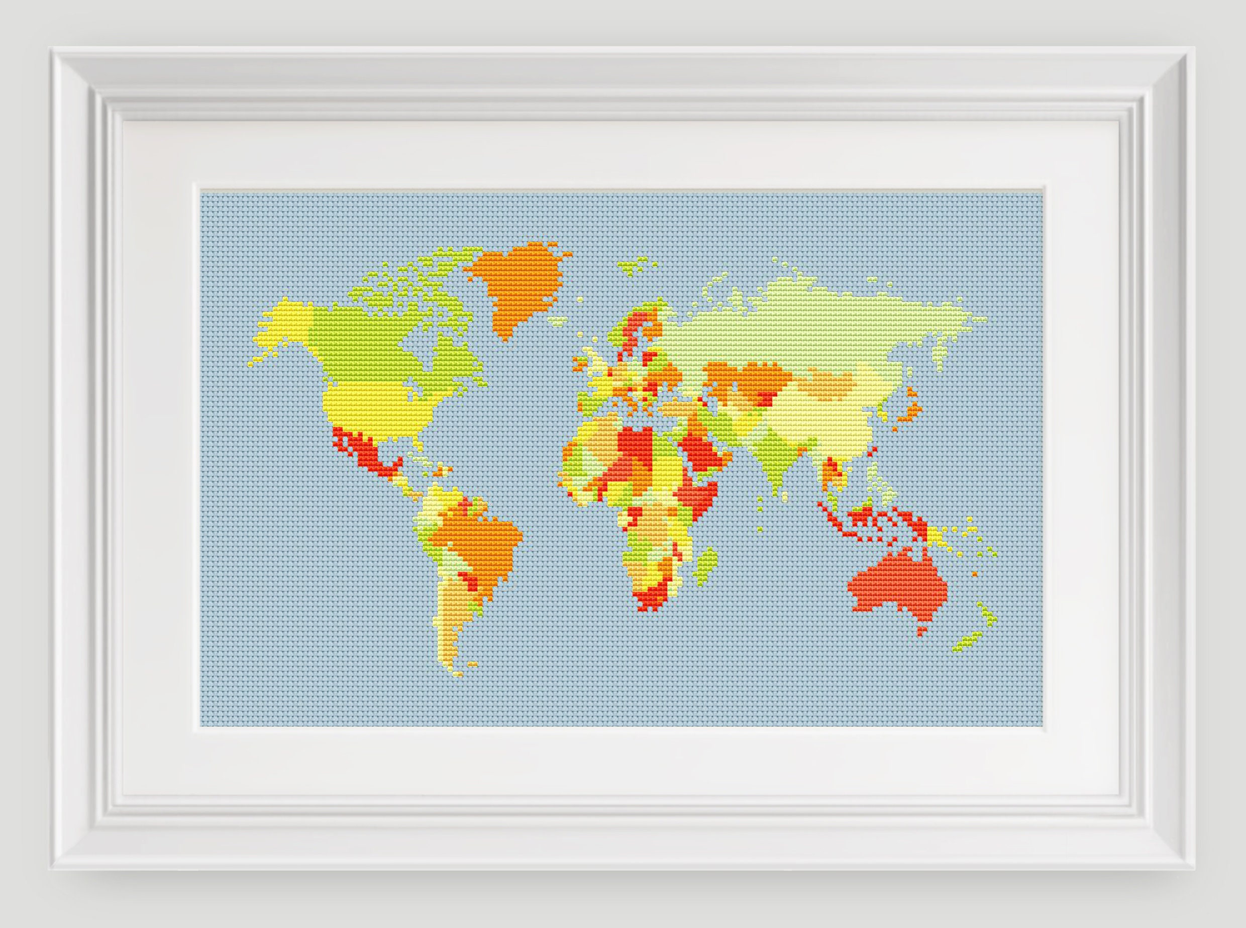 World Map Cross Stitch Pattern Cross Stitch Continent Etsy Canada