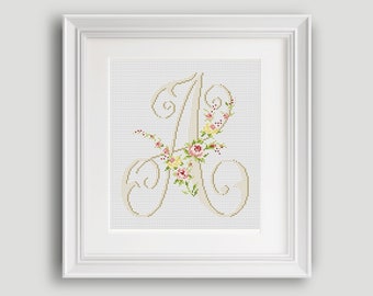 Letter A Cross Stitch Pattern Personalized Letter A Flower MonogramCross Stitch Pattern PDF INSTANT DOWNLOAD