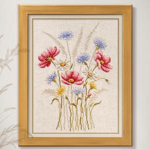 Wilde bloemen kruissteekpatroon - boeket bloemen kruissteek - schema - roze bloemen - borduurkaart - pdf - INSTANT DOWNLOAD