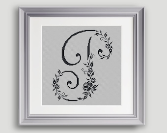 Letter P Cross Stitch Pattern Roses Cross Stitch Monogram PDF INSTANT DOWNLOAD