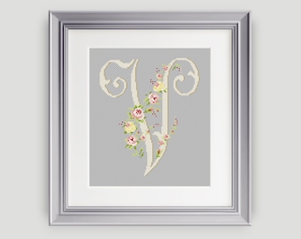 Letter V Monogram Cross Stitch Pattern Personalized Letter  V Cross Stitch Pattern PDF INSTANT DOWNLOAD