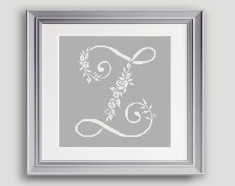 Letter Z Cross Stitch Pattern Personalized Letter Z Flower Cross Stitch Counted Cross Stitch Pattern PDF INSTANT DOWNLOAD