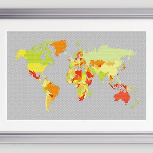 Korsstygnsmönster för världskarta - Korsstygn kontinent - Atlas korsstygn - Broderi - PDF - DIREKT NEDLADDNING