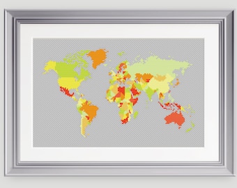 World Map Cross Stitch Pattern - Cross stitch continent - Atlas Cross stitch -Embroidery - PDF - INSTANT DOWNLOAD