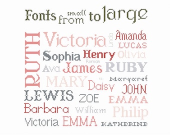 Fonts for Cross Stitch Set of 16 fonts From small to large Cross Stitch Patterns Alphabet Cross Stitch Pattern PDF INSTANT DOWNLOAD