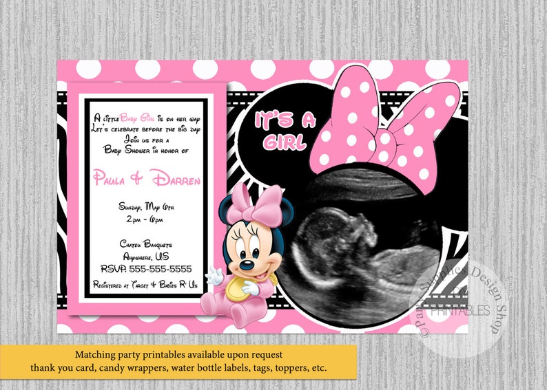 Baby Minnie Baby Shower Invitations Ultrasound Minnie Baby Etsy