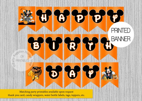 Printed Mickey Mouse Happy Birthday Banner Mickey Halloween Etsy