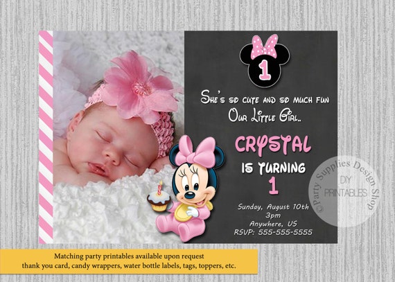 Printed Or Digital Baby Minnie Mouse Birthday Invitations Etsy