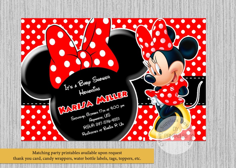 Printed Or Digital Red Minnie Mouse Baby Shower Invitations Etsy Printed Or Digital Red Minnie Mouse Baby Shower Invitations Etsy
