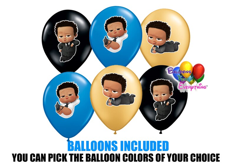 African American Light Skinned Boss Baby Balloon Stickers Includes Balloons Latino Boss Baby Balloons Baby Shower Party Decorations Afro