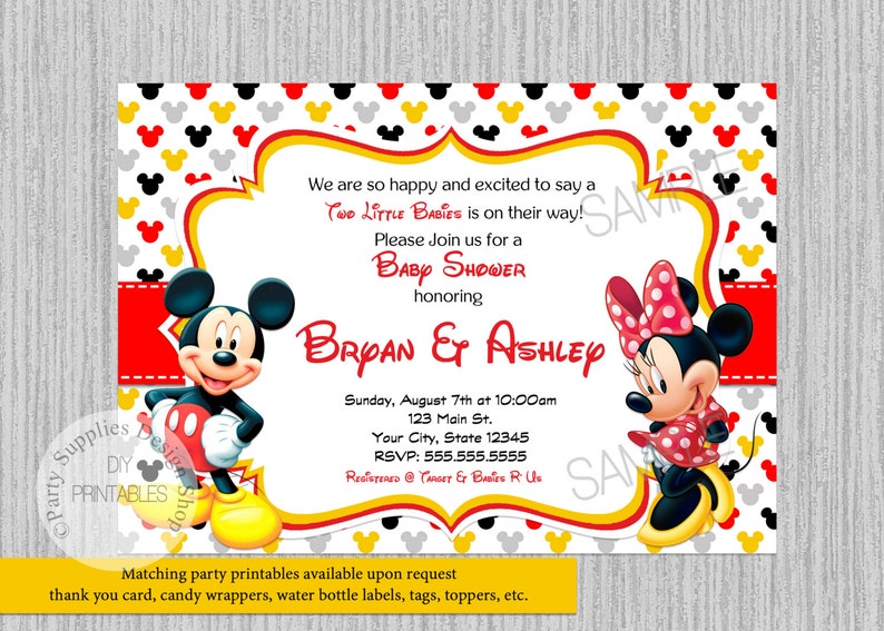 Twins Mickey Minnie Mouse Baby Shower Invitations Two Babies Etsy