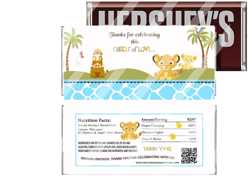 Printed Or Digital Simba Lion King Baby Shower Candy Wrappers Image 0