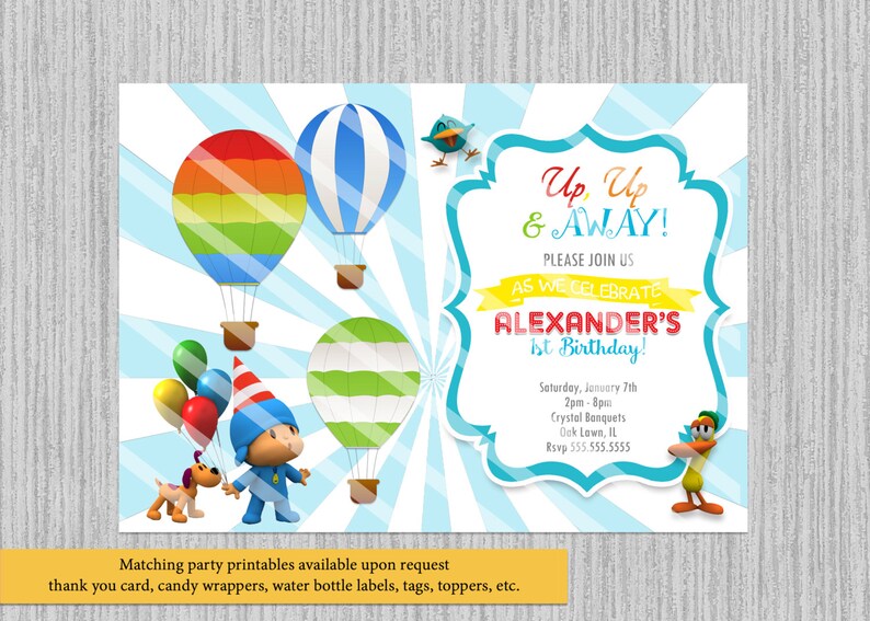 Printed Or Digital Pocoyo Birthday Invitations Hot Air Etsy