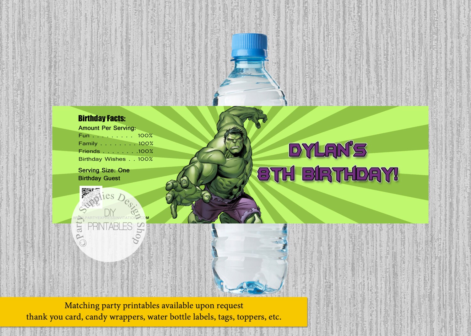 Increible Hulk Birthday Water Bottle Labels Increible Hulk Etsy