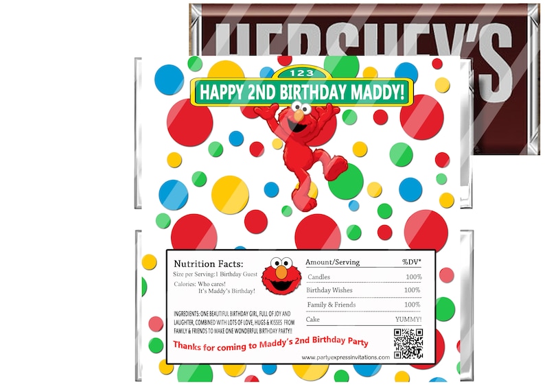 BABY SESAME STREET BIRTHDAY PARTY FAVORS CANDY BAR HERSHEY BAR WRAPPERS
