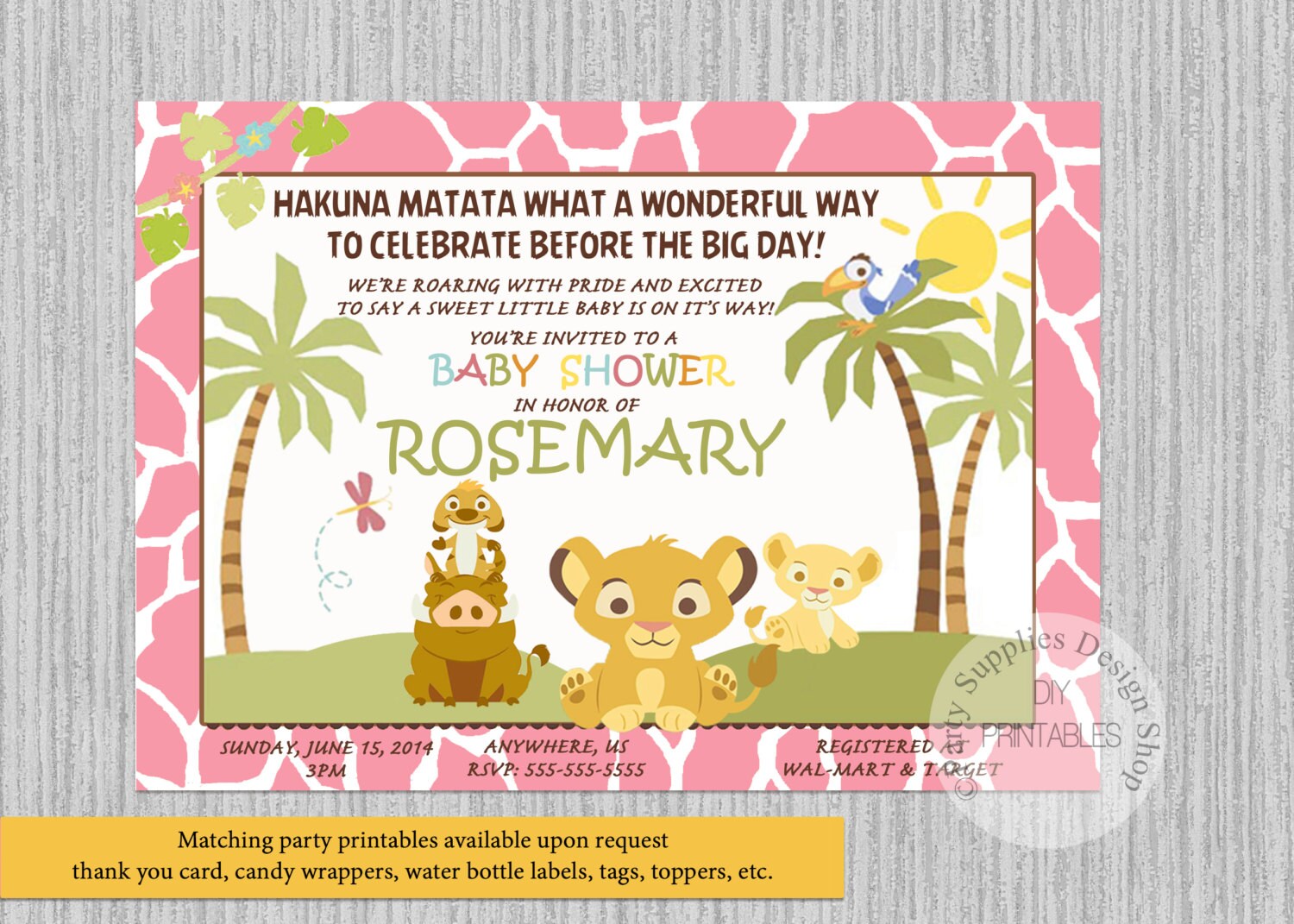 Pink Nala Simba Lion King Baby Shower Invitations Simba ...