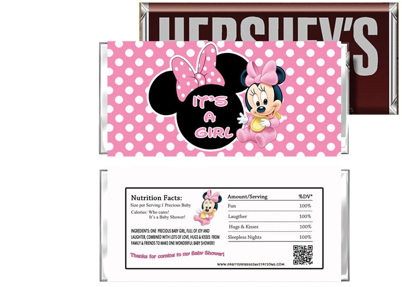BABY MINNIE MOUSE BABY SHOWER FAVORS CANDY BAR WRAPPERS HERSHEY BAR WRAPPERS