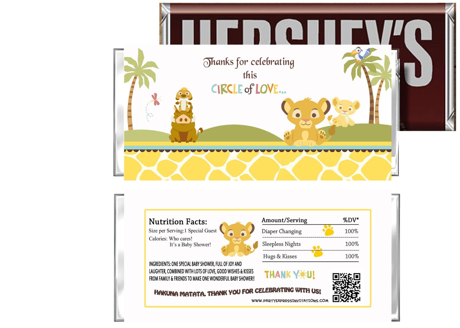 Printed Or Digital Simba Lion King Baby Shower Candy Wrappers 50