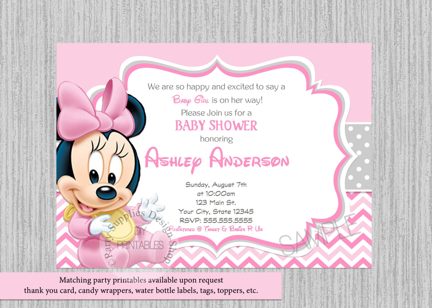 PRINTED or Digital Baby Minnie Mouse Baby Shower ...
