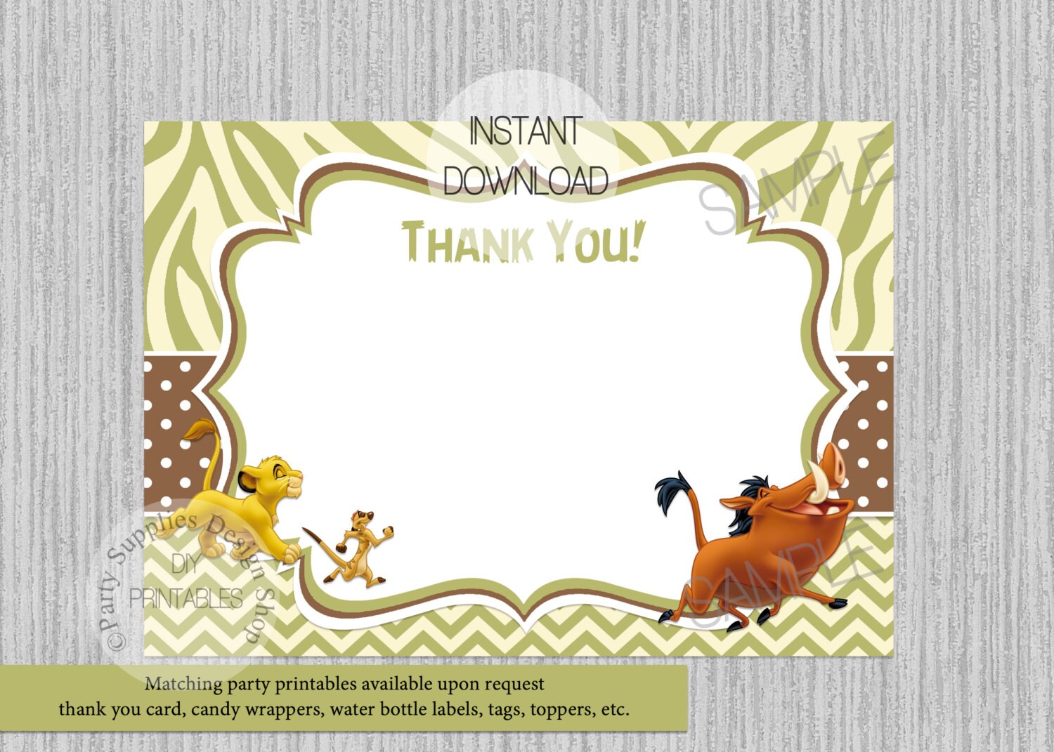 Baby Simba Lion King Baby Shower Thank You Card INSTANT Etsy