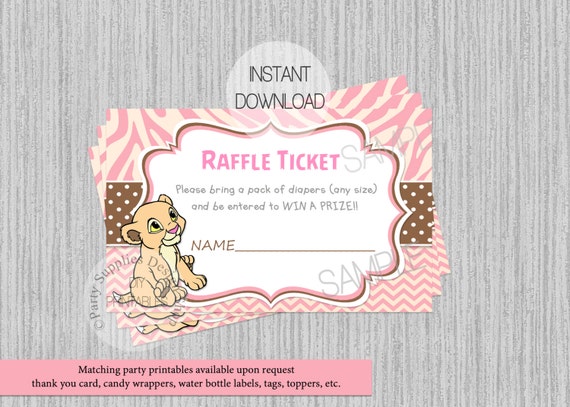 Baby Nala Baby Shower Diaper Raffle Tickets Instant Download Etsy