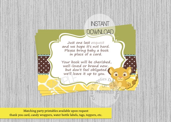Baby Simba Lion King Baby Shower Book Request Instant Etsy