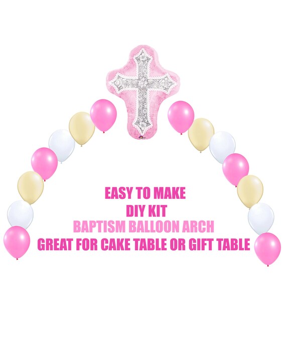 Girl Christening Baptism Balloons Pink Baby Girl Baptism Arch Etsy