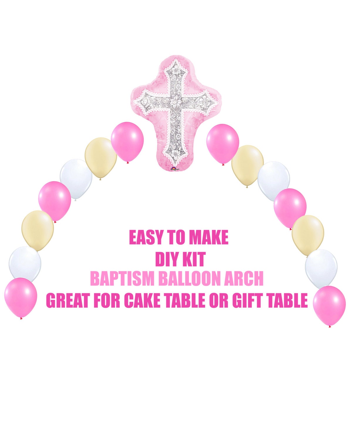 Girl Christening Baptism Balloons Pink Baby Girl Baptism Arch Etsy