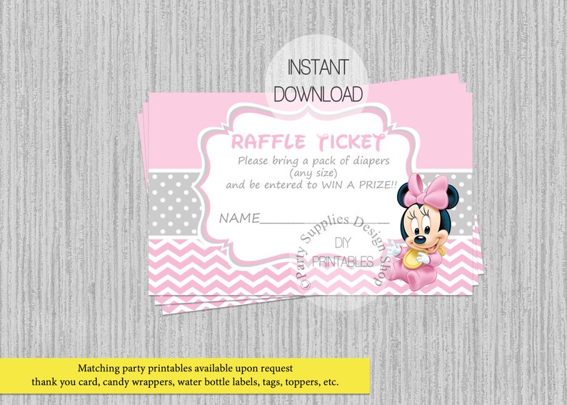 Baby Minnie Mouse Baby Shower Diaper Raffle Tickets Instant Etsy