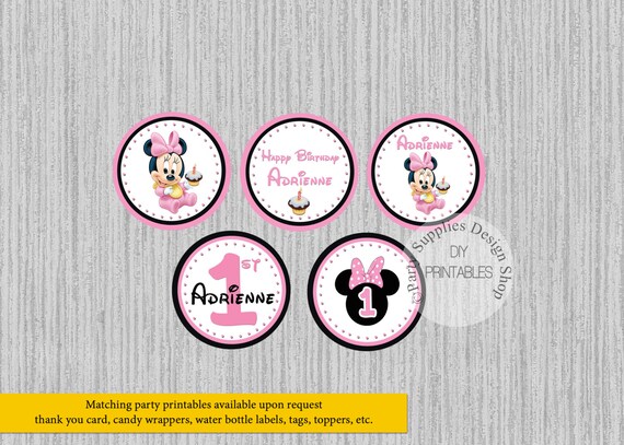 Baby Minnie Mouse 1st Birthday Cupcake Toppers Baby Minnie Etsy