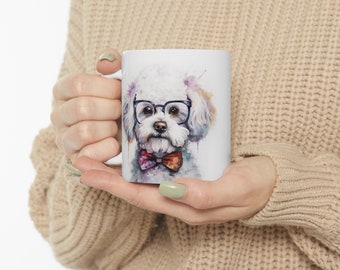 Bichon Frise watercolor dog coffee mug "Bichons are the BEST!" gift for mom or dad, Ceramic 11oz