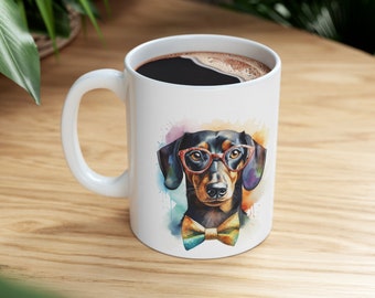 Dachshund watercolor coffee mug with "I Love Doxies" on it 11oz ceramic