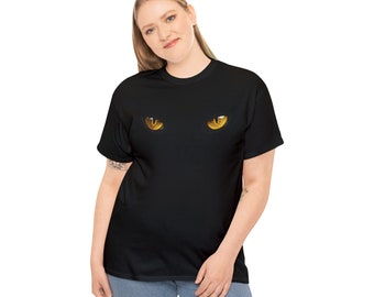 Large yellow cat eyes for Halloween, Black Unisex Heavy Cotton Tee Shirt