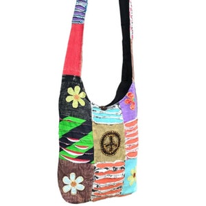 Boho Hippy Sling Bag Hippie Beach Handbag Shoulder Flower Nappy Festival Retro Style Peace Symbol image 2