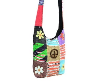 Boho Hippy Sling Bag Hippie Beach Handbag Shoulder Flower Nappy Festival Retro Style Peace Symbol