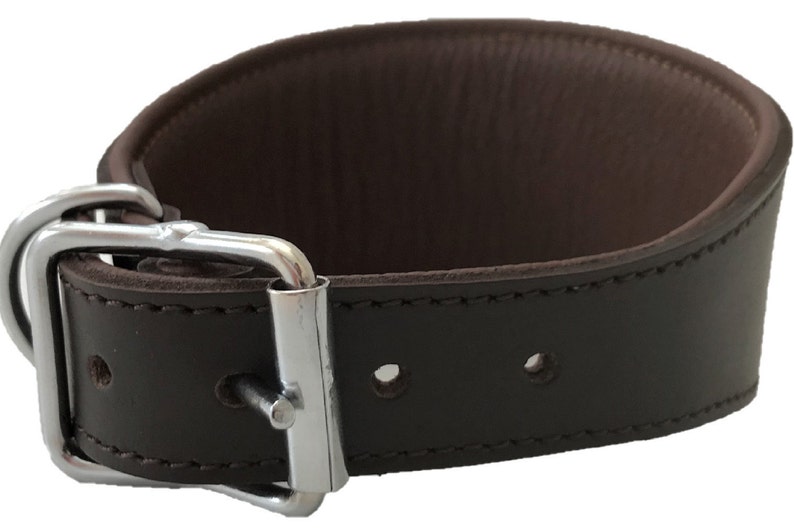 Hand Made Brown Padded Lined Leather Lurcher Greyhound Dog Collar Soft