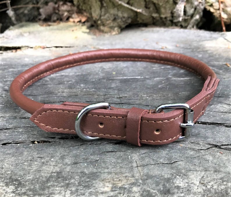 Hand Made Soft Leather Rolled Dog Collar Brown Etsy