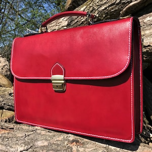 Maletín para computadora portátil de cuero italiano hecho a mano de 15" en color rojo, tipo cartera, tipo mensajero, bolso de oficina de cuero auténtico, idea de regalo para San Valentín