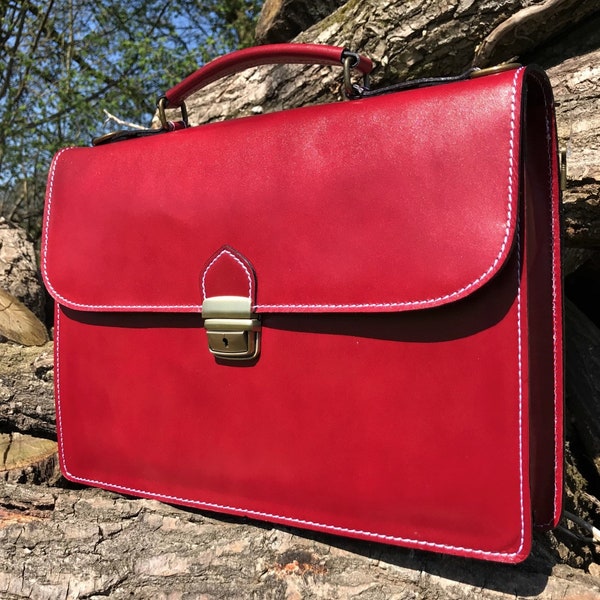 15 "fait à la main en cuir italien rouge porte-documents sacoche pour ordinateur portable portefeuille sac de messager sac de bureau en cuir véritable