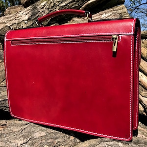 15 Hand Made Italian Leather Red Briefcase Laptop Satchel Portfolio Messenger Bag Real Leather Office Bag image 2