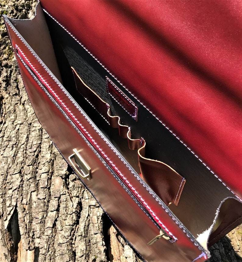 15 Hand Made Italian Leather Red Briefcase Laptop Satchel Portfolio Messenger Bag Real Leather Office Bag image 6